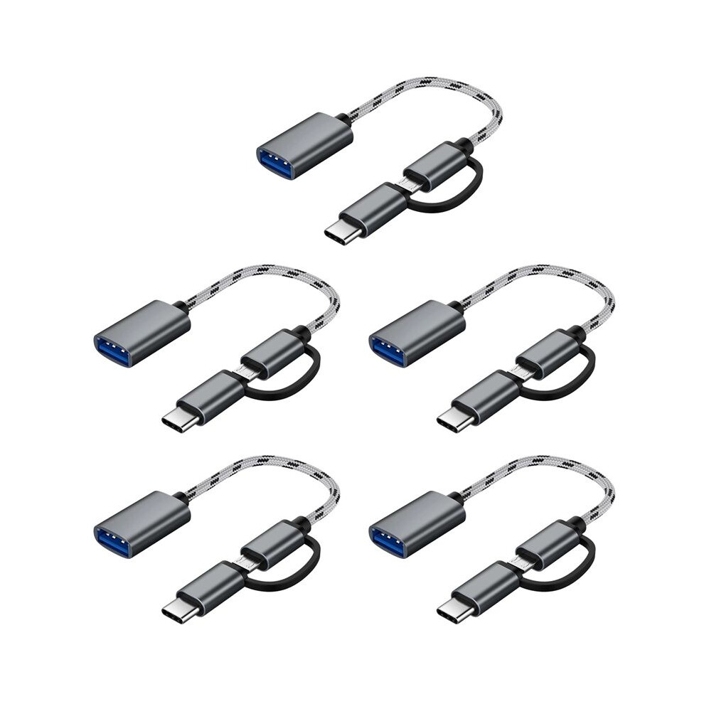 5X 2 In 1 Usb Otg Cable Type-C/Micro-Usb To Usb 3.0 Adapter Braided Designed Data Transfer Cable For Andriod Phone(Grey) Grey 6033169651350