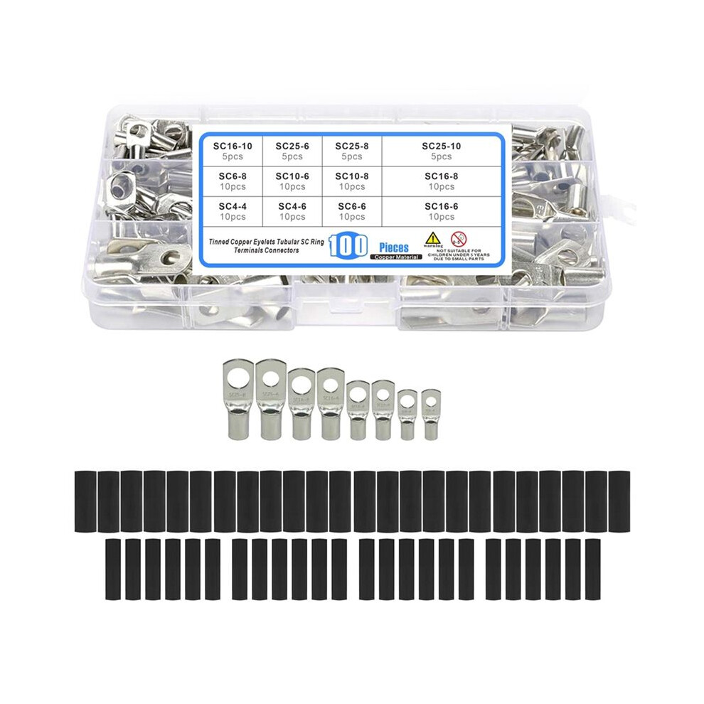 220Pcs Bare Ring Terminals Lug Tinned Copper Tube Lug Seal Battery Wire Connectors Cable Crimped Sc4-Sc25 6032417986961