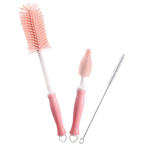 3Ensembles Brosse Silicone Rose Pour Tétine