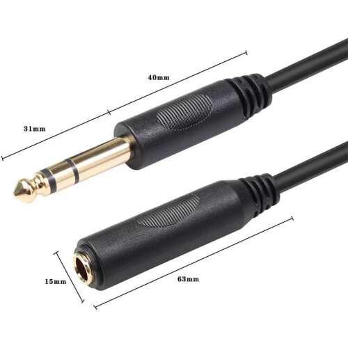 Headphone Extension Cable for Audio Devices 6.35mm Black 1