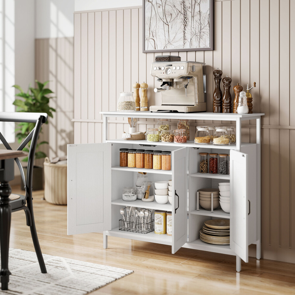 Homcom Industrial Kitchen Sideboard With Open Shelf & 2 Cabinets, White