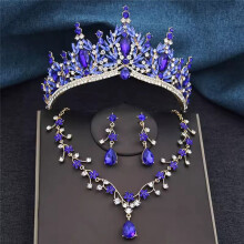 Baroque Wedding Crown for 3-Pack Tiara Earrings Jewelry Set Champagne Crystal Birthday Gift Silver Sets