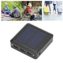 10000mAh Solar Powerbank mit 3 USB-Anschlüssen, LED-Licht, kompakt in Schwarz