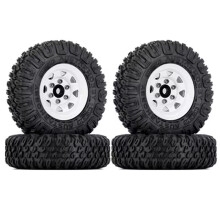 4PCS 85mm 1.55 Metal Beadlock Wheel Rims Tires Set for 1/10 RC Crawler Car Axial Jr RC4WD D90 TF2 ,White