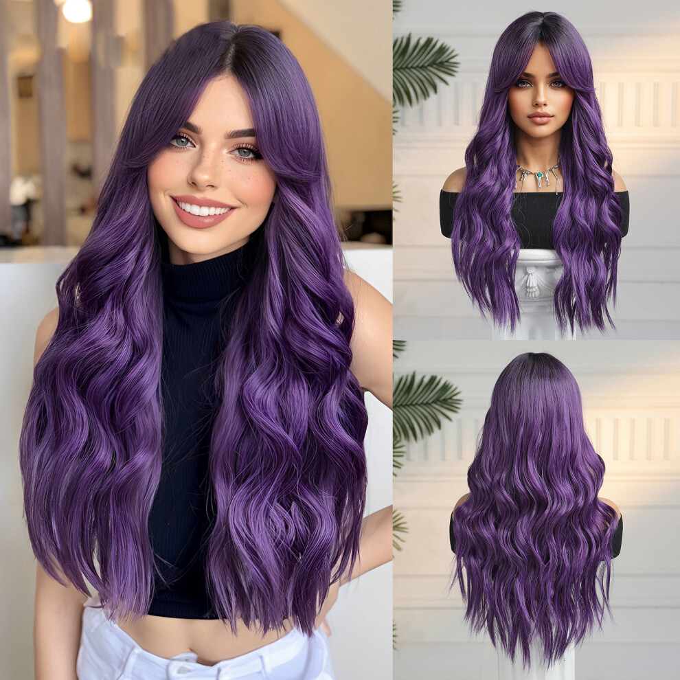 26" Dark Purple Curly Cosplay Wig, Heat-Resistant Synthetic for Women