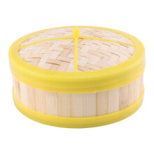 3Sets Yellow Bamboo Steamer with Lid for Kitchen Bun & Rice