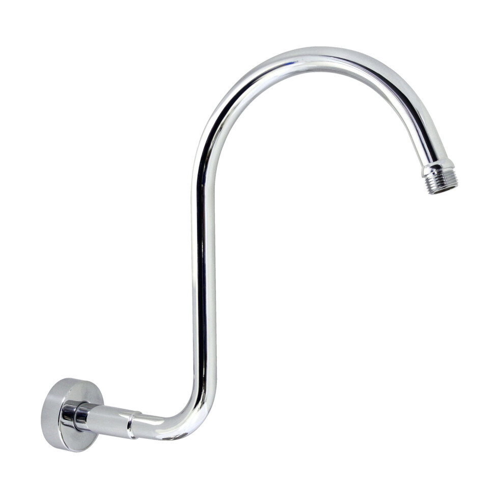 S Shaped Gooseneck Shower Arm With Flange, Stainless Steel, Polished Chrome, Adds 6 Inch Height 9169991266633