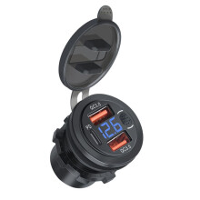 USB-Stopcontact Autolader Dubbele QC3.0 & PD 3-Poorts USB C-Aansluiting met Voltmeter-Aanraakschakelaar voor Auto, Boot, Vrachtwagen,