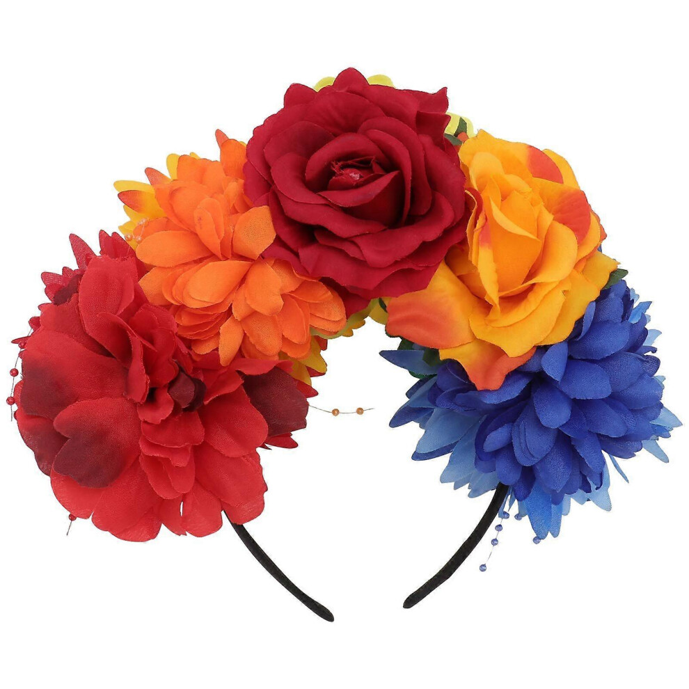 Kricely (As Show, One Size) Flower Crown Floral Crown Simulation Rose Flower Headband Hair Wreath For Girls