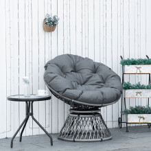 Outsunny Swivel Rattan Papasan Moon Bowl Chair Round with Padded Grey