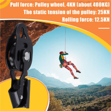 Pulley Wheel, Pulley Climbing Single Wheel, Heavy Duty Single Rope Pulley Block for 8-12mm Rope Climbing Pulley Black