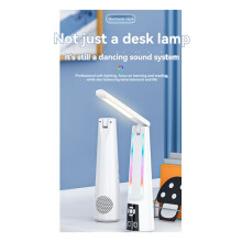 Lampada da Tavolo A LED per Studio con Protezione Degli Occhi, Lampada da Scrivania Pieghevole Ricaricabile Multifunzionale, Sveglia, Altoparlante BT