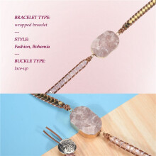 Bracelet en Pierre Naturelle Bracelets en Cuir de Quartz Rose pour Femmes Pierres PréCieuses Rose Perles de Cristal Bijoux de BohêMe