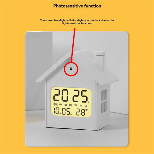 Home Decor House-Shaped Clock Multifunctional Children'S Clock Bedside Clock with Night Light and LCD Display A 1
