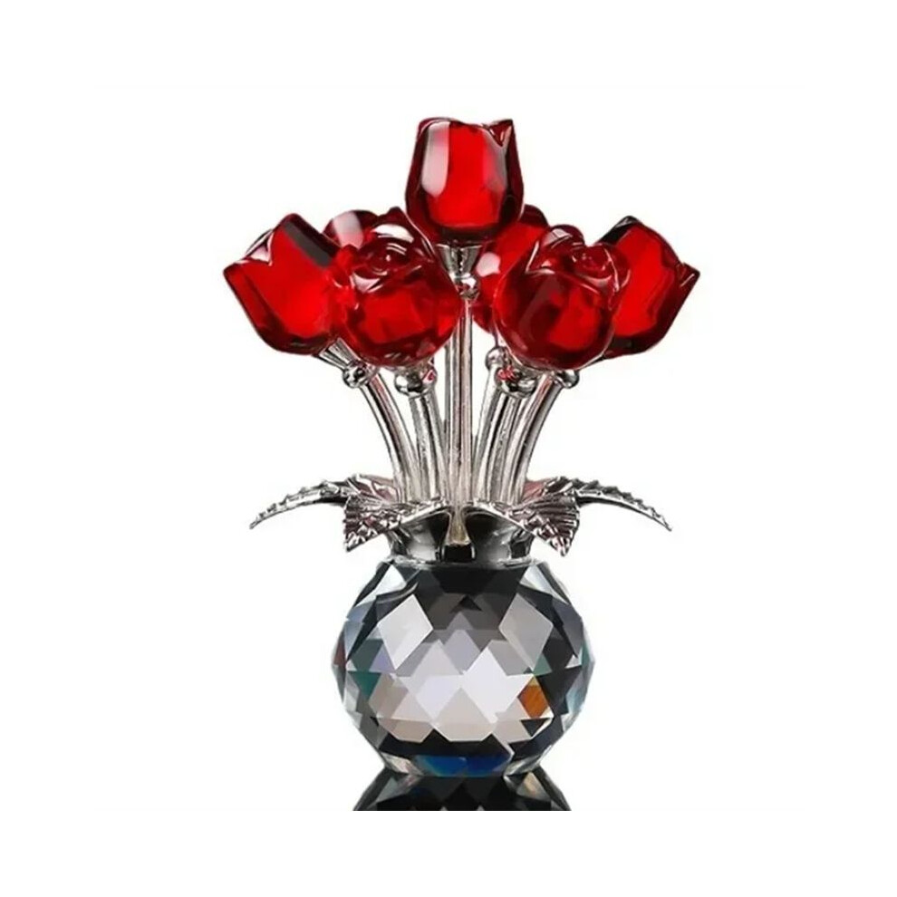 Red Rose Bouquet with Round Vase Figurines Gifts for Women Glass Bouquet Ornament Romantic Gifts Table Centerpiece
