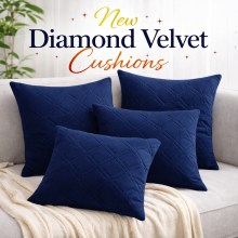 (Pack of 4, Navy) Diamond Embossed Velvet Cushions with Filling | Luxury Soft Throw Cushions for Sofa Bed & Living Room