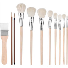 11 Pennelli per Pittura Acrilica, Pennelli per Sfumatura con Manico In Legno per Acquerello, Acrilico, Guazzo, Viso e Corpo