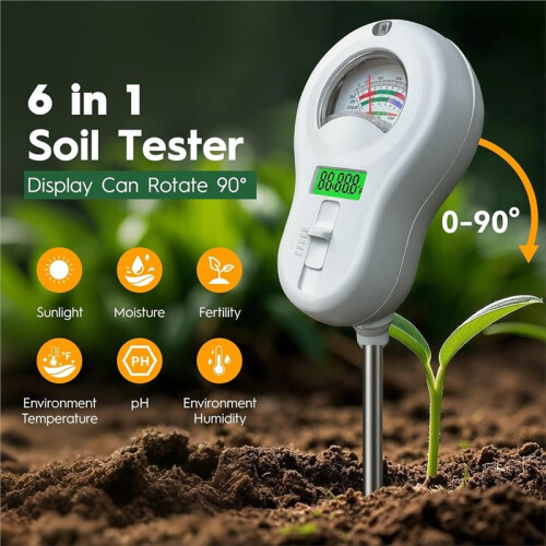 6in1 Soil Moisture Tester Temperature/PH/Humidity/Moisture/Sunlight/Fertility 2 Pack Detachable Probe with LCD 2