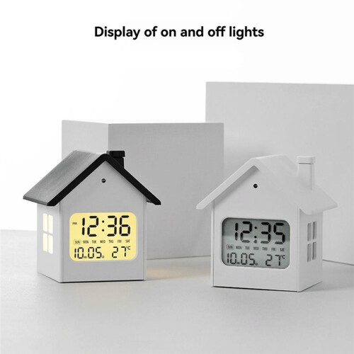 Home Decor House-Shaped Clock Multifunctional Children'S Clock Bedside Clock with Night Light and LCD Display A 2