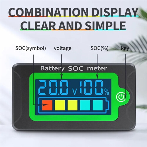 Waterproof Digital LCD Voltmeter Battery Capacity Tester Voltage Indicator DC8-100V 12V 24V 36V 48V 72V 1