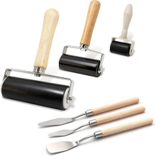 6 Pack Rubber Brayer Roller Kit,3 Sizes Rubber Rollers with 3 Scrapers for Printmaking Wallpaper Ink Stamping Gluing Oil