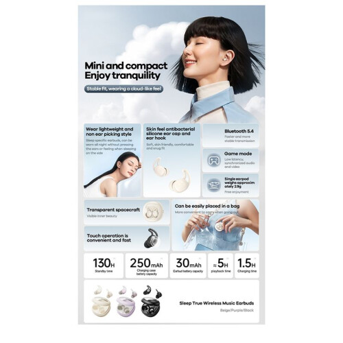 Sleep Earbuds for Side Sleepers Noise Cancelling  Wireless  Earbuds for Sleeping Black 2