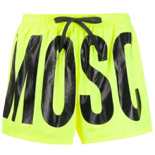(M, Acid Yellow) Moschino Mens Logo Polyester Swim Shorts