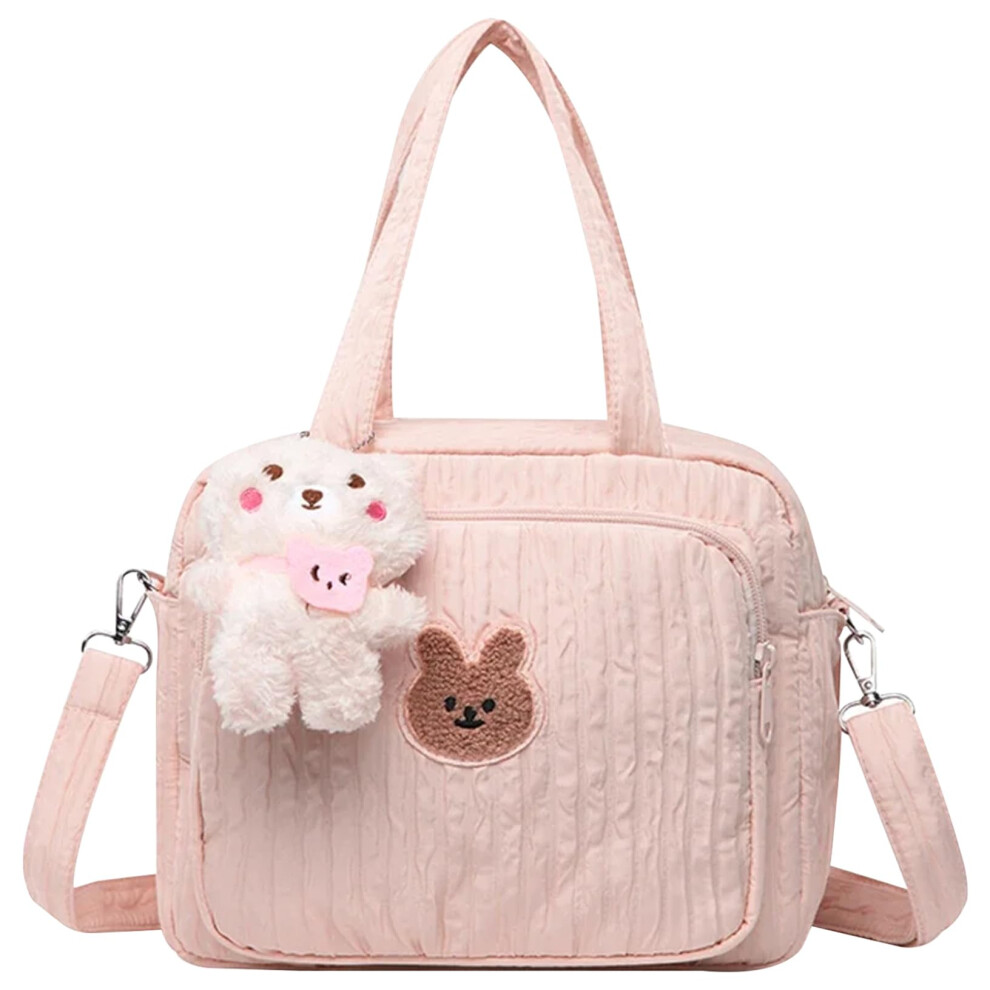 Diaper Bag Tote with Large Capacity, Insulated Bottle Compartment, Adjustable Strap and Doll Charm