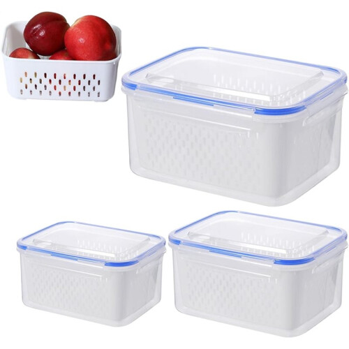 Fruit Storage Containers for Fridge, Kitchen Food Container with Removable Colander,Refrigerator Storage Box for Freezer
