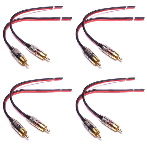 4X Speaker Cables to RCA Plugs Adapter, 2-Channel (1 Foot)