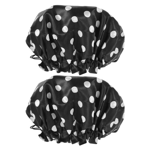 10Pcs Black Adjustable Hair Cap for Shower Reusable Satin Bath Caps 1