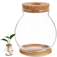 3Pcs Glass Fish Terrarium with Bamboo Stand Mini Aquarium for Home Use
