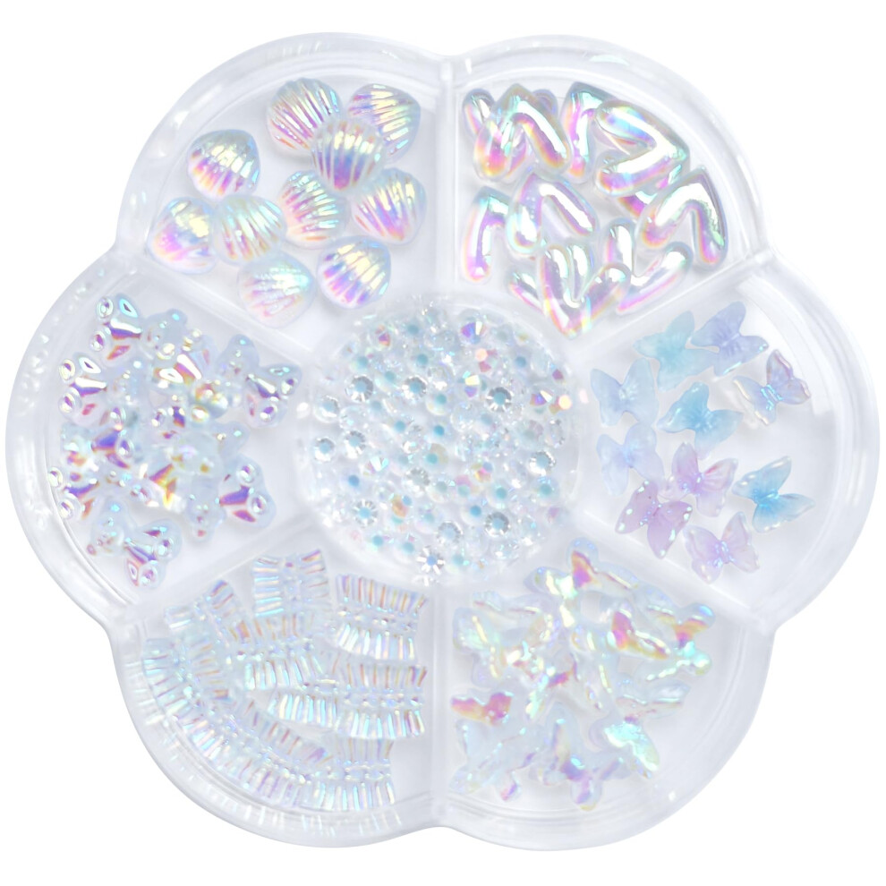 Nail Charms Set Clear Butterfly and Heart 3D Resin Designs with Storage Box for Acrylic and Natural Nails