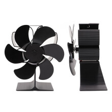 Heat Powered Stove Fan 6 Blades Aluminum Alloy Black 190mm