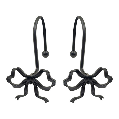 Metal Bowknot Shower Hook Set Roller Enhances Designs-Black