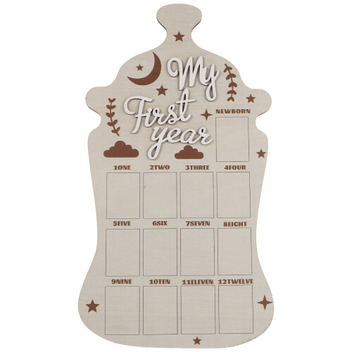 Baby First Year Picture Frame Wooden Month Tracker Beige Display