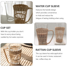 4Pcs Rattan Weaving Cup Sleeve Heatproof Holder for Cups