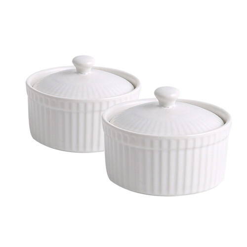 4Pcs White Round Ceramic Baking Bowls Ideal for Mousse and Cakes 2