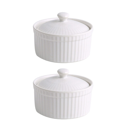 4Pcs White Round Ceramic Baking Bowls Ideal for Mousse and Cakes 1