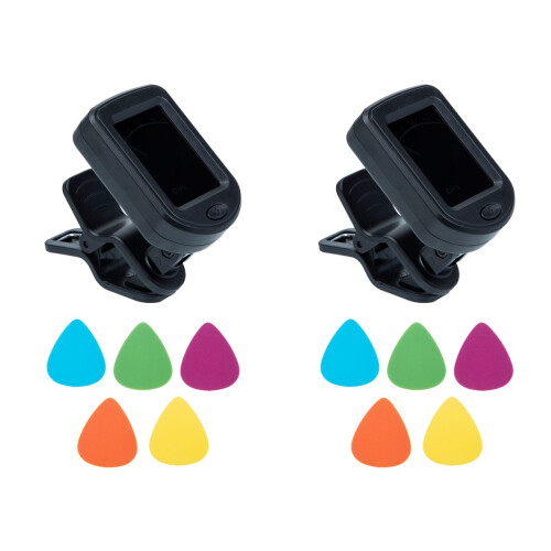 2Sets Compact Black Stringed Instrument Tuner for Guitar and Bass Use 1
