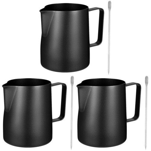 6Pcs Black Stainless Steel Cappuccino Pitcher Cups with Precise Scale 2