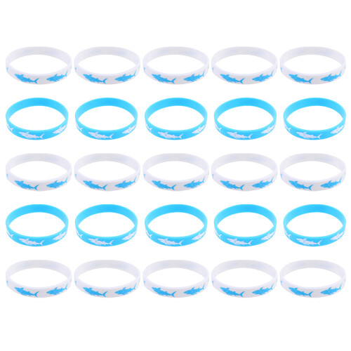 50Pcs Assorted Color Silicone Party Wristbands with Shark Pattern