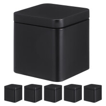 6Pcs Black Metal Tea Tin Containers Small Square Storage Boxes