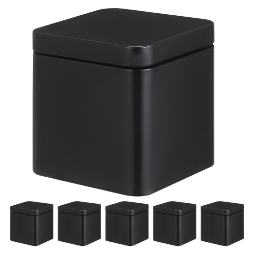 6Pcs Black Metal Tea Tin Containers Small Square Storage Boxes