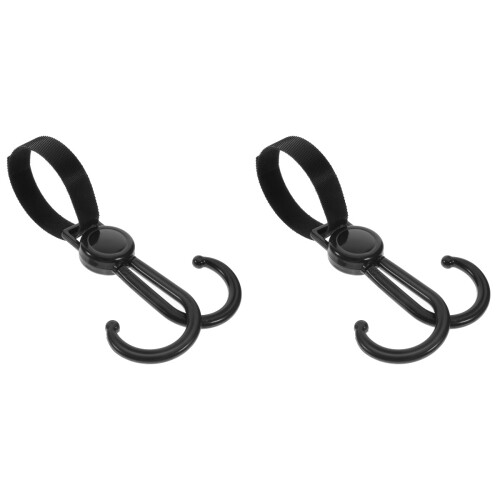 2Pcs Practical Black Stroller Hooks Reusable Plastic Storage Clips 2