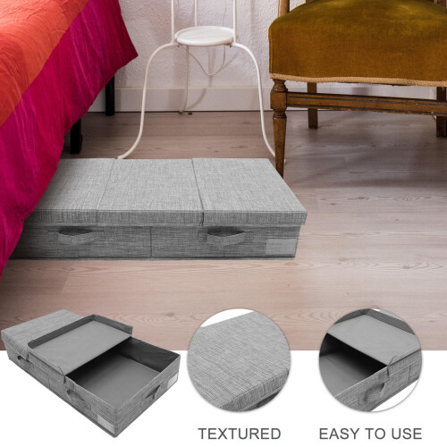 Multipurpose Under Bed Storage Box with Lid Grey Foldable Design 2