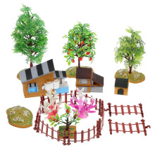 4Sets Assorted Color Miniature Farmhouse and Fruit Tree Resin Model