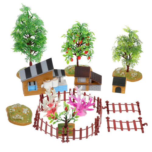 4Sets Assorted Color Miniature Farmhouse and Fruit Tree Resin Model