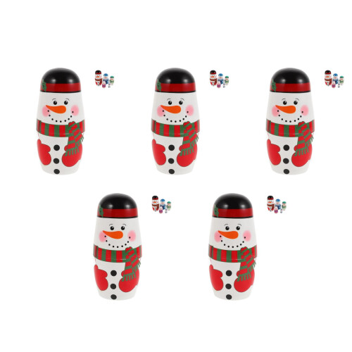 5Pcs Mini Wood Snowman Dolls Nesting Stacking Toy Set 2