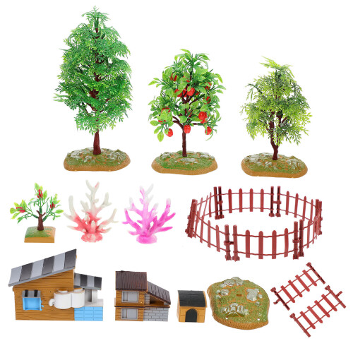 4Sets Assorted Color Miniature Farmhouse and Fruit Tree Resin Model 1